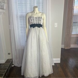 Mike Benet Vintage Elegant White and Black Polka Dot Gown